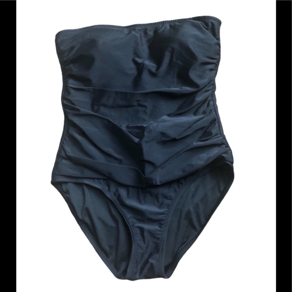 DKNY Black Bandeau Malliot 1PC Swimsuit Strapless Padded Bra Sz. XL Swim
